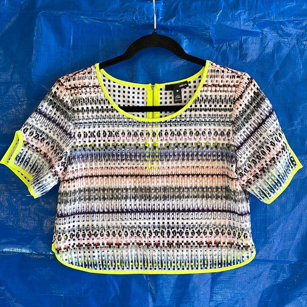 Stylish Aqua Perforated Scuba Crop Top